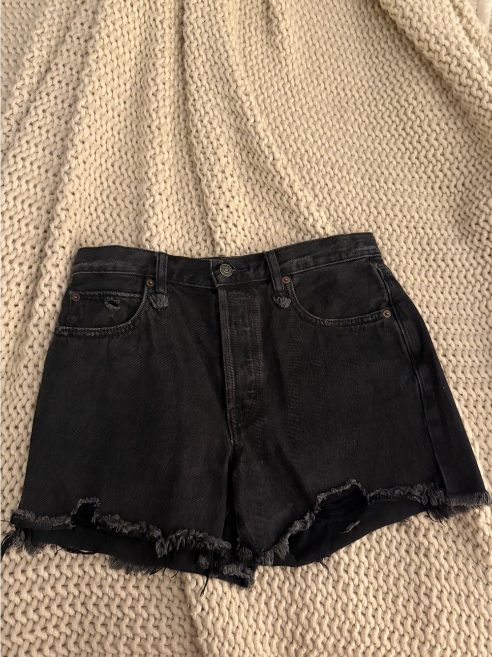 We The Free Black Distressed High-Rise Denim Shorts 27